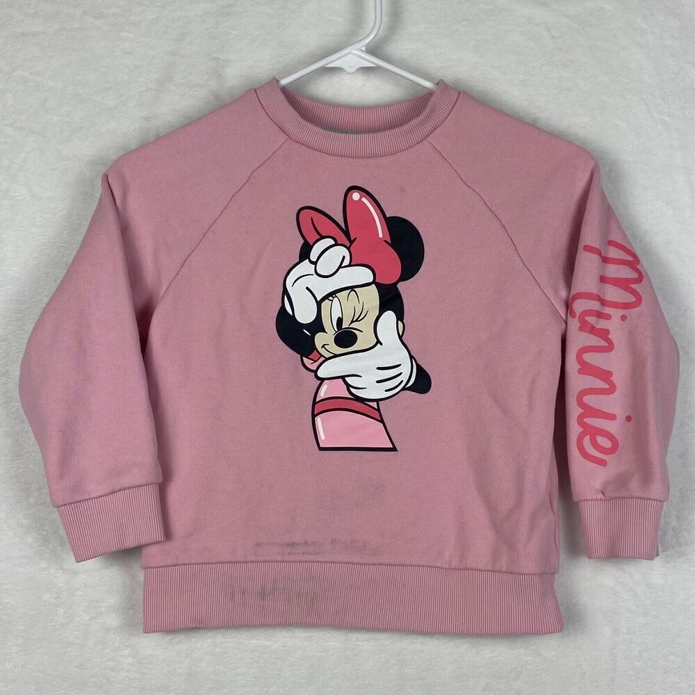 Disney Minnie Mouse Sweater Girls Medium Pink Crewneck Long Sleeve Pullover